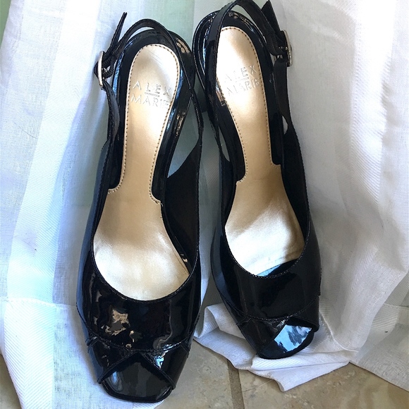Alex Marie Shoes - Alex Marie Shiny Peep-Toe Slingback Heels